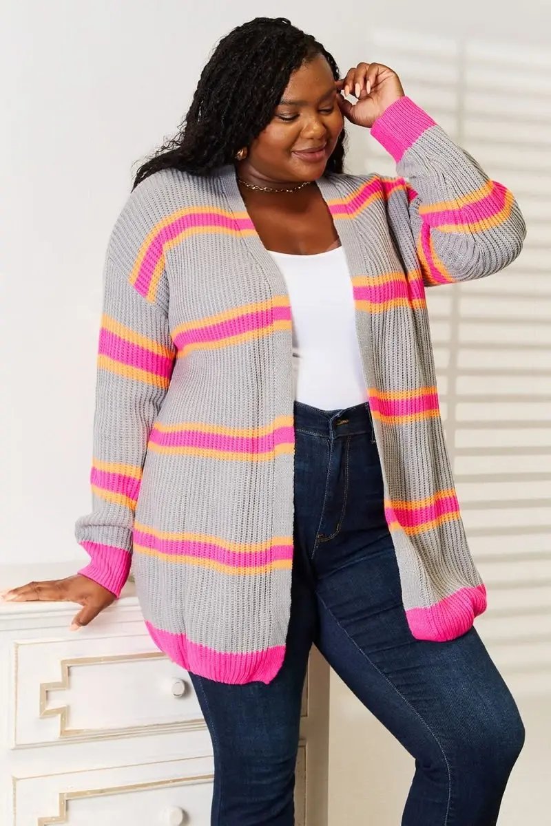 Woven Right Ribbed Long Sleeve Cardigan - Love Salve